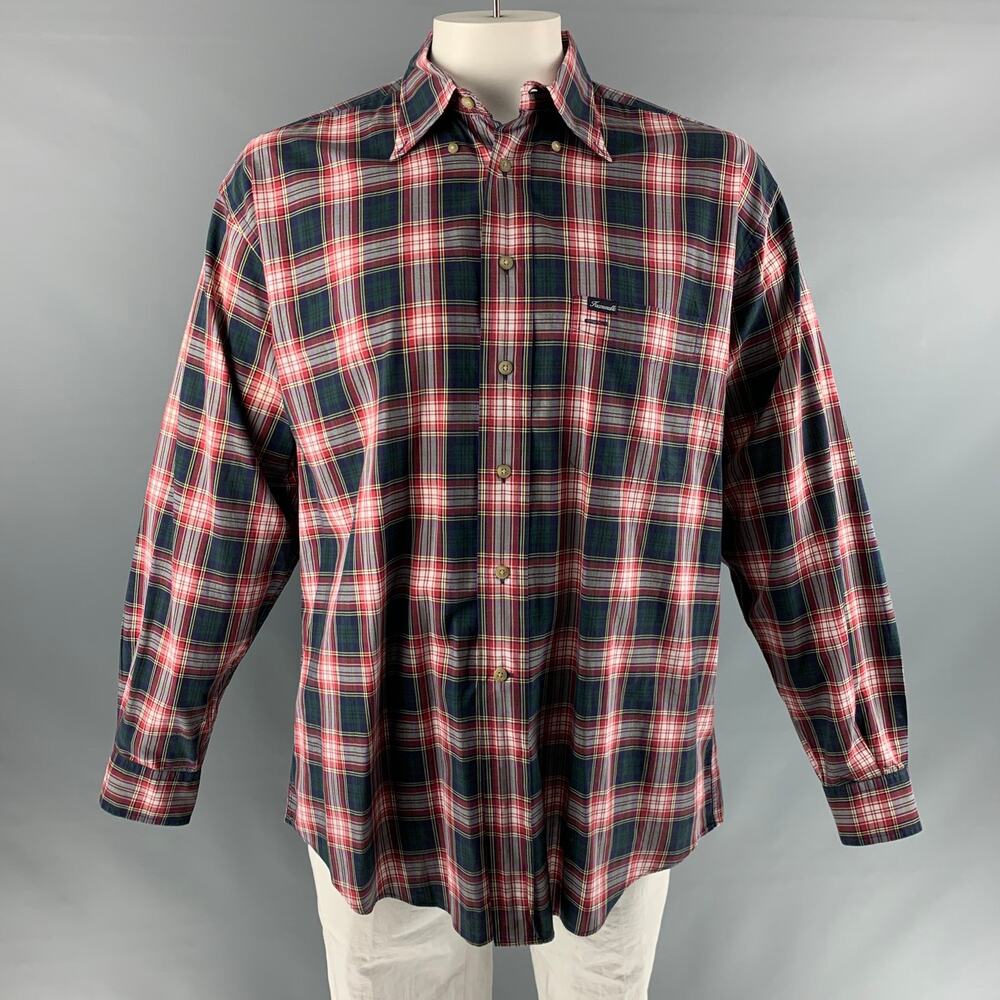 FACONNABLE Size XL Red Green Plaid Cotton One pocket Long Sleeve Shirt